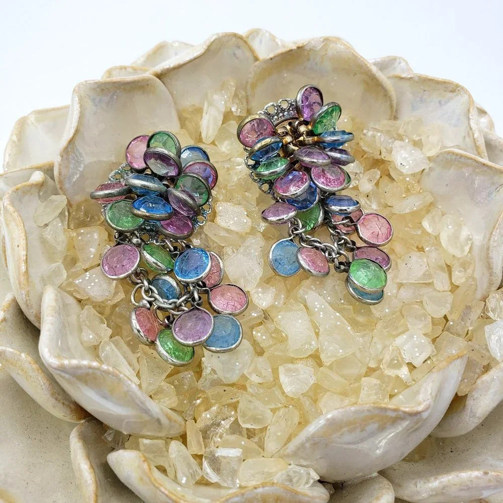 Vintage Colorful Earrings Pink, Blue, Green & Lavender 80s • Pierced